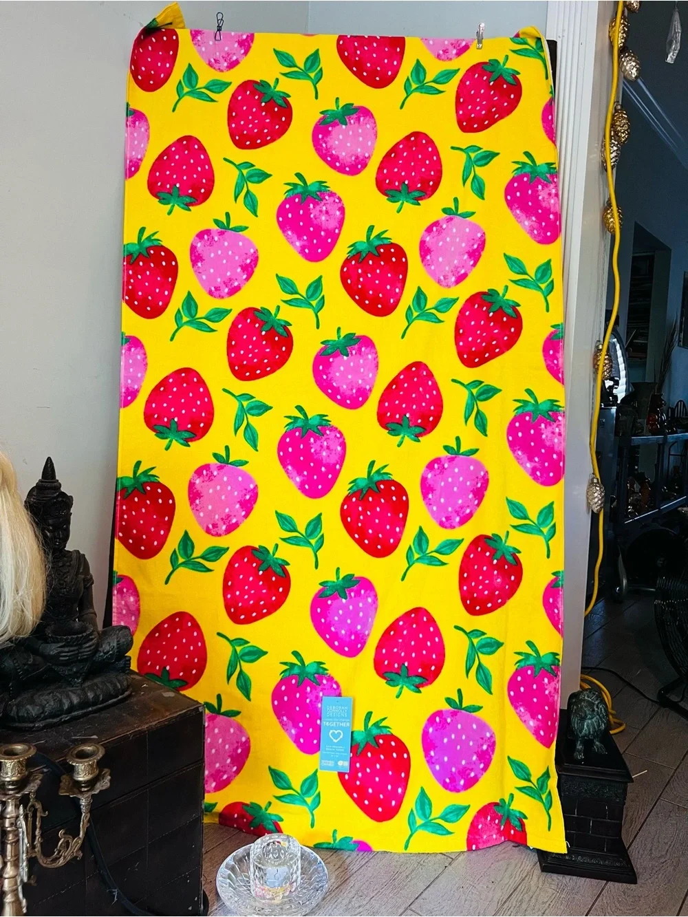 Bright Strawberry Print Beach Towel - easy to find on the beach!!